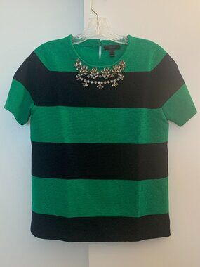 J. Crew rugby striped sweater with embellished crystal jeweled neckline